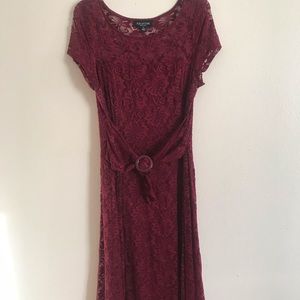 Maroon Lace Mid-Calf Dress